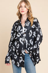 Animal Print Button Up Knit Shacket BomBom Black S